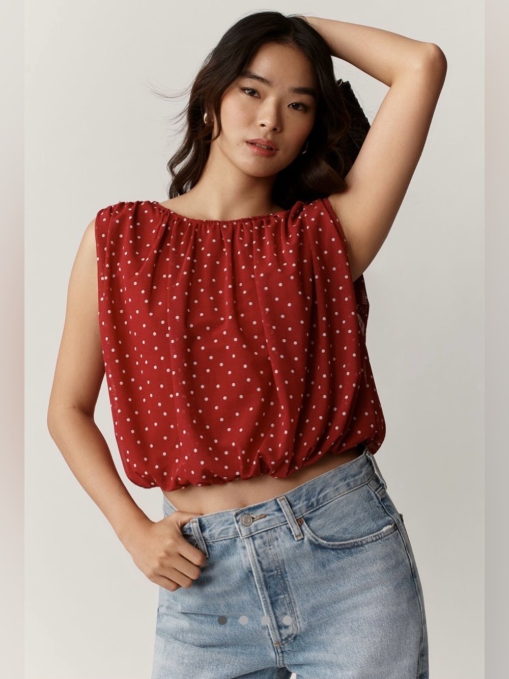 Anthropologie Mesh Bubble Polka Dot Sleeveless Crop Top